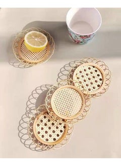 Buy 4 Pieces Rattan Coaster Placemat Cup Holder Vintage Drink Coasters Floret Shape Tea Pot Placemats Korean Style Home Dining Table Decor Absorbent, Coaster for Home Kitchen Coffee Decor Accessories in Saudi Arabia