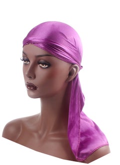 اشتري 360 Wave Durag Bag Extra Long Tail And Wide Straps Underscarf Bonnet Hot Silk Resistant Durag Men's And Women's Satin Duo Rag Purple في السعودية