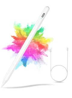 اشتري "Stylus Pen for iPad (2018-2022) - Compatible with iPad 10/9/8/7/6, Mini 6/5, Air 5/4/3, Pro 11''/12.9'' - Capacitive Pen with 4 Replacement Tips and Palm Rejection (White)" في الامارات