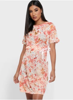 Buy Floral Print Tie Detail Dress in Saudi Arabia