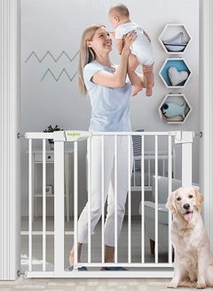 Buy Baybee 75-85cm Auto Close Baby Safety Gate for Kids, Extra Tall Baby Fence Barrier Dog Gate with Easy Walk-Thru Child Gate | Baby Gate for House, Stairs, Door | Kids Safety Gate for Baby White in UAE