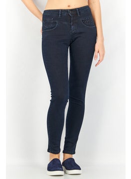 اشتري Women Slim Fit Dark Wash Stud Detail Denim, Navy في السعودية