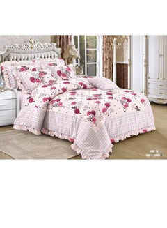 Buy 100% Cotton Floral Printed Soft Duvet Cover Ruffle Bedding Set 6 Pieces King Size in UAE