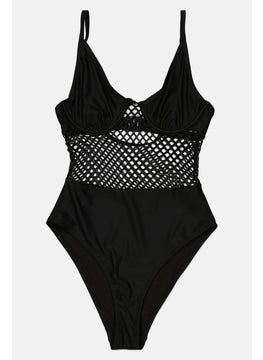 Buy Women Textured One Piece Swimwear, Black in UAE