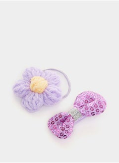 Buy Set of 2 - Sequin Detail Bow and Woven Floral Hair Clip in Saudi Arabia