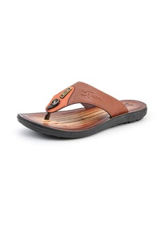Buy Men Leather Flip-flops Yellow in UAE