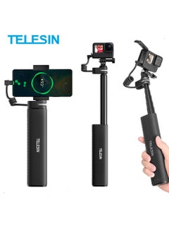 Buy TELESIN 10000mAh Power Bank Selfie Stick Charging Handle Grip for GoPro 12 11 10 9 DJI Action 3 4 Insta360 X3 Camera Smart Phone in Saudi Arabia