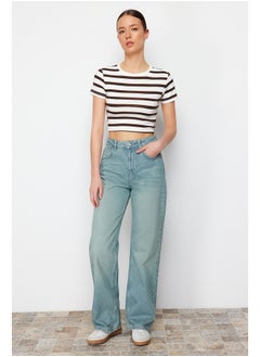 Buy Blue Pale Effect Vintage High Waisted Wide Leg Jeans TWOSS23JE00166 in Egypt