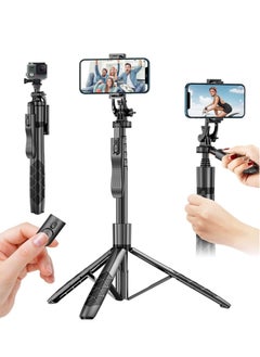 اشتري Tycom Selfie Stick For Phone Size 4.5-6.2Inch, Extendable to 160cm Selfie Stick Tripod with Bluetooth Wireless Remote Phone Holder (L16 Black) في الامارات