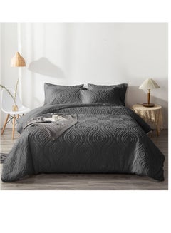 Buy Classy Comforter Set King size Tufted Leaf Pattern  Light Weight Textured Whole Piece Fitted Bedding Set, Comforter,Tufted Pillowcase DARK GREY in UAE