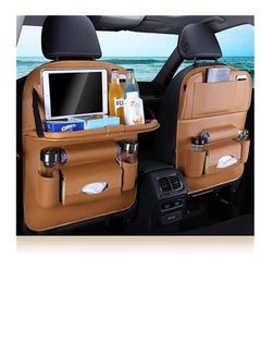 Buy PU Leather Car Back Seat Organizer with Tablet Holder (Brown) - 1 pcs in UAE