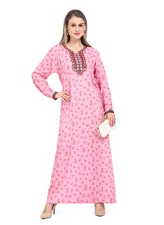 Buy LONG VISCOSE PRINTED NECK EMBROIDERED STYLISH ARABIC KAFTAN JALABIYA DRESS in Saudi Arabia