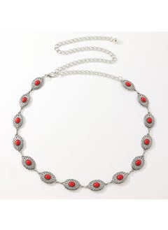 Buy Ladies Hollow Turquoise Metal Waist Chain with Pearl Bohemian BeltSilver + red Silver + red in UAE