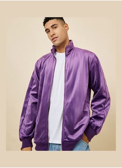 Buy Funnel Collar Regular Fit Velour Jacket in Saudi Arabia