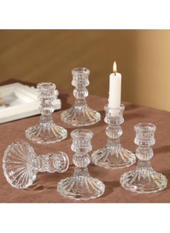 اشتري Clear Candlestick Holders, 6 Pcs Elegant Glass Taper Candle Holders for Wedding, Party, Festival and Anniversary Table Decor في الامارات