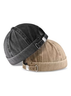 Buy 2 Pieces Brimless Hats for Men Adjustable Docker Hat Casual No Brim Hat Visor Less Flip Hat Sailor Skullcap Leather Buckle Street Casual Docker Beanie Skull Caps in Saudi Arabia