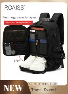 Buy Unisex Independent Shoes Compartment Hiking Backpack 80L Large Capacity Expandable Luggage Bag with USB Port for Sports Travel Outdoor Business Trip Work Black in UAE