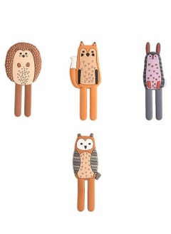 Buy Multifunction Cartoon Animal Magnetic Refrigerator Hook Sticker, 4Pcs Refrigerator Traceless Hooks Fridge Magnet Hanging Hook White Board Lockers Surface (Fox + Hedgehog + Owl + Rabbit) in Saudi Arabia