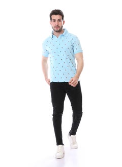 Buy Palm Trees Printed Polo Shirt - Light Blue in Egypt