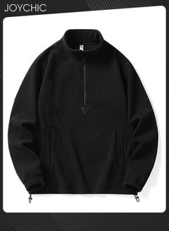 Buy Classic Solid Color Long Sleeve Half Zipped Pullover Hoodie Autumn and Winter Outdoor Warm Sweatshirt  for Men Black in UAE