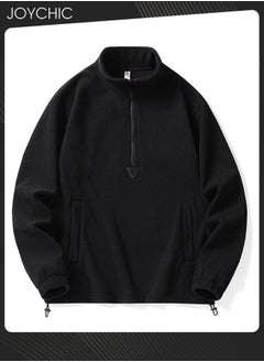 اشتري Classic Solid Color Long Sleeve Half Zipped Pullover Hoodie Autumn and Winter Outdoor Warm Sweatshirt  for Men Black في الامارات