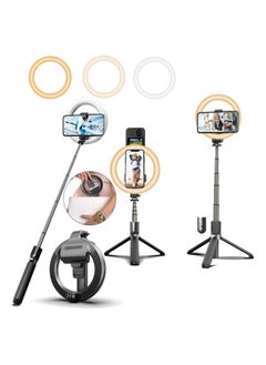 اشتري Selfie Stick with 6" Ring Light,Tripod and Phone Holder,3 in 1 Portable LED Fill Light Selfie Stick Tripod Bluetooth Remote Control في الامارات