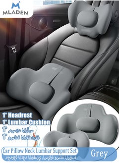 Buy 2PCS Car Pillow Neck Lumbar Support Set: Memory Foam Neck Back Support Cushion Ergonomic Office Chair Headrest Pillow Breathable Car seat Back Support Pillow Kit for Pain Relief (Grey) in Saudi Arabia