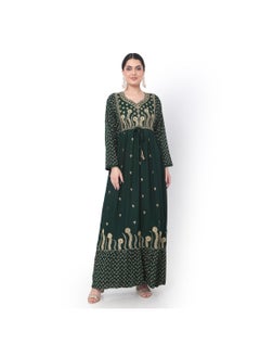 Buy EMBROIDERED WITH PRINTED SOLID GREEN COLOUR ARABIC JALABIYA DRESS in UAE