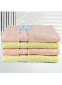 Buy 4 Piece Bathroom Towel Set Alizaya 500 GSM 100% Cotton Terry 4 Bath Towel 70x140 cm Peach & Yellow Color Quick Dry Super Absorbent in UAE