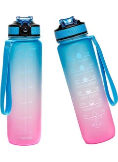 اشتري 1L Motivational Water Bottle with Time Marker and Straw, BPA Free Leakproof Portable Gym Water Bottle for Fitness Outdoor Sports (Blue) في السعودية