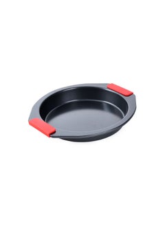 Buy Round Carbon Steel Baking Pan With Soft Touch Silicone Grip Black/Red 29x26.5x4cm in Saudi Arabia