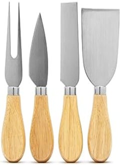 Buy KH 4 Piece Cheese Knife Set with Bamboo Wood Handle. Wooden and Stainless Steel Knives and Fork for Cutting Cheeses, Formaggio in Egypt