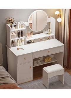 Buy Vanity Set, Makeup Vanity Desk with Lighted Mirror, Make Up Tables for Women, Dressing Table with 4 Drawers and 1 Locker, Makeup Table with Round Mirror in UAE