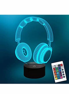 اشتري 3D Headphone Night Light Sleeping Light, for Kids Boys Table Desk Lamp with Touch Switch Remote Control 16 Colors for Gifts Birthday Festival Bedroom Decor Lamp في الامارات