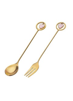 Buy Stirring Gold Spoon Fork For Coffee Ice Cream Dessert Cake Fruit Stainless Steel With Gift Box in Saudi Arabia