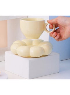Buy Ceramic Flower Coffee Mug with Saucer,Creative Cloud Coffee Cup,Ceramic Tea Cup Mug for Coffee Milk Tea Latte Yogurt in Saudi Arabia