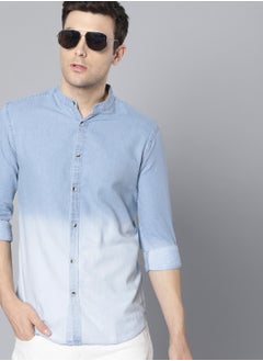 Buy Men's Slim Fit Blue Ombre Casual Cotton Spread Shirt in UAE