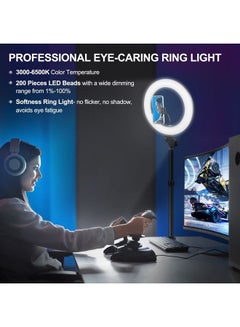 Buy Computer Streaming Ring Light with Desk Mount Stand for Video Conferencing Recording/Zoom Meeting/Calls/Makeup-12''LED Desktop Circle Lighting with Clamp Stand&Phone Holder for Phone/Webcam/Camera in UAE