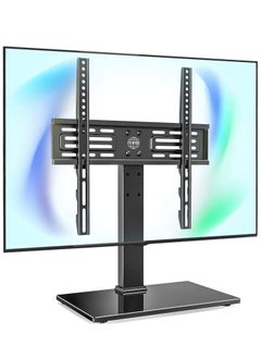 اشتري Adjustable TV Stand Mount with Tempered Glass Base Max Vesa For 37-55 inch LCD LED TV Black في الامارات