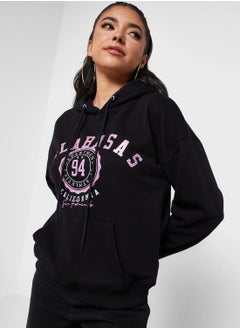 Buy Slogan Hoodie With Glitter Print in UAE