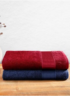 اشتري Wakefit Terry 100% Cotton Bath Towels| 500 GSM | Bath Towel for Men/Women, Bathing Towel, Towels for Bath Women/Men, 2 Pieces (Chilli Pepper, Navy Blue) في الامارات