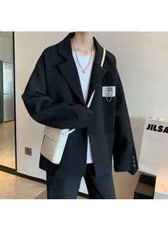 Buy Suit coat mens spring and autumn Hong Kong style trend sense loose casual suit coat a generation of hairblack black in UAE