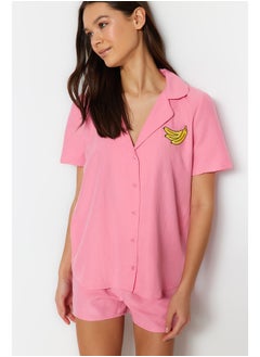 Buy Pink Banana Embroidered Viscose Shirt-Shorts Woven Pajamas Set THMSS23PT00079 in Egypt