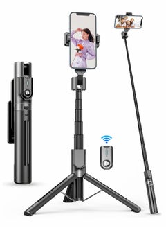 Buy Bluetooth Selfie Stick Tripod Portable 43 Inch Aluminum Alloy Selfie Stick with Detachable Remote for iPhone Samsung Android Smartphone Rotating Fill Light Tripod Live Broadcast Support (Black) in UAE