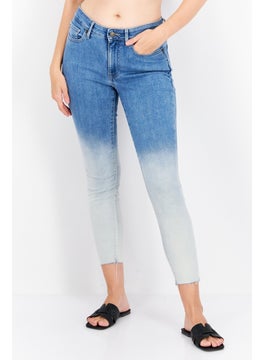 اشتري Women Skinny Fit Colorblock Denim Jeans, Wash Blue في الامارات