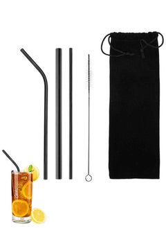 Buy 5-Piece Reusable Stainless Steel Straight Bent Drinking Straws Clean Brush Black for Smoothie Milkshake and Hot Drinks in Saudi Arabia