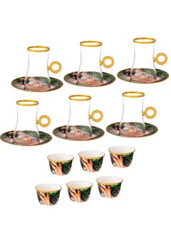 Buy Tea and coffee set 18 pieces consisting of 6 tea cups + 6 tea saucers + 6 Saudi coffee cups in Saudi Arabia