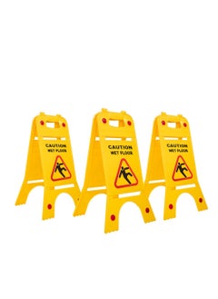 Buy BERRY 3Pcs Two-Sided Fold-Out Caution Wet Floor Sign - Yellow | Portable Outdoor Folding Floor Sign | Self Standing and Easy to Read Plastic Board Cleaning Sign for Restaurants and Businesses in UAE