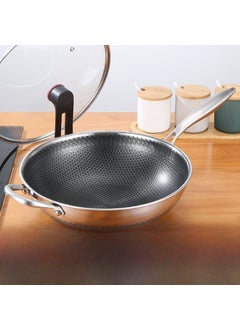 Buy 316 Stainless Steel Tri-Ply Wok Honeycomb Nonstick With color box in UAE