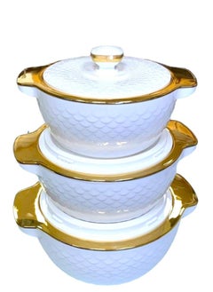 اشتري Set of 3 Inner Stainless Steel Hotpot (1000 ml, 1500 ml, 2000 ml) Light White/Gold في السعودية